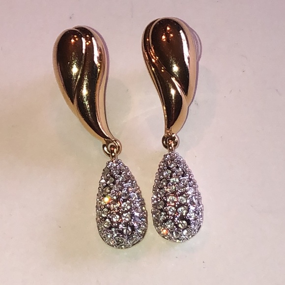 Crystaline Brand Gold Tone CZ Rhinestone Vintage Drop Earrings - Picture 2 of 5